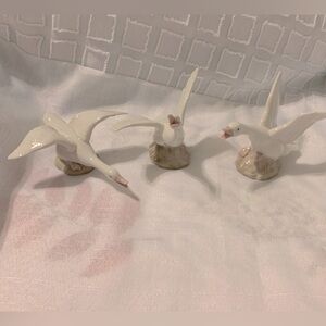 KPM Porcelain White Geese Figurines Delicate Features Soft Colors 5in Tall